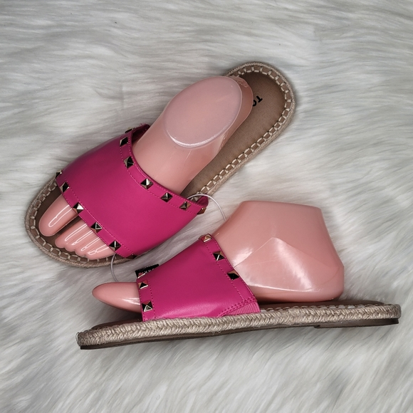 Torrid Hot Pink Faux Leather Studded Espadrille Slides Sz 9 EXTRA WIDE WIDTH - Picture 6 of 13